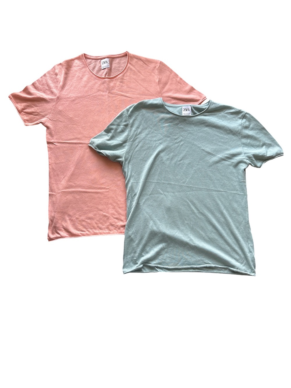 Zara Crewneck Tees in Coral Pink & Seafoam - size M